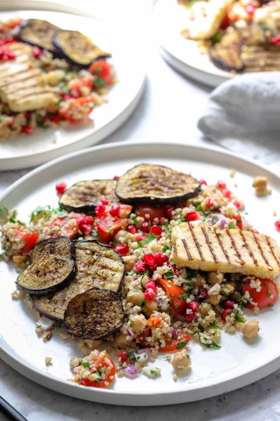 Bulgur Chickpea Salad with Grilled Halloumi & Eggplant | Elle Republic