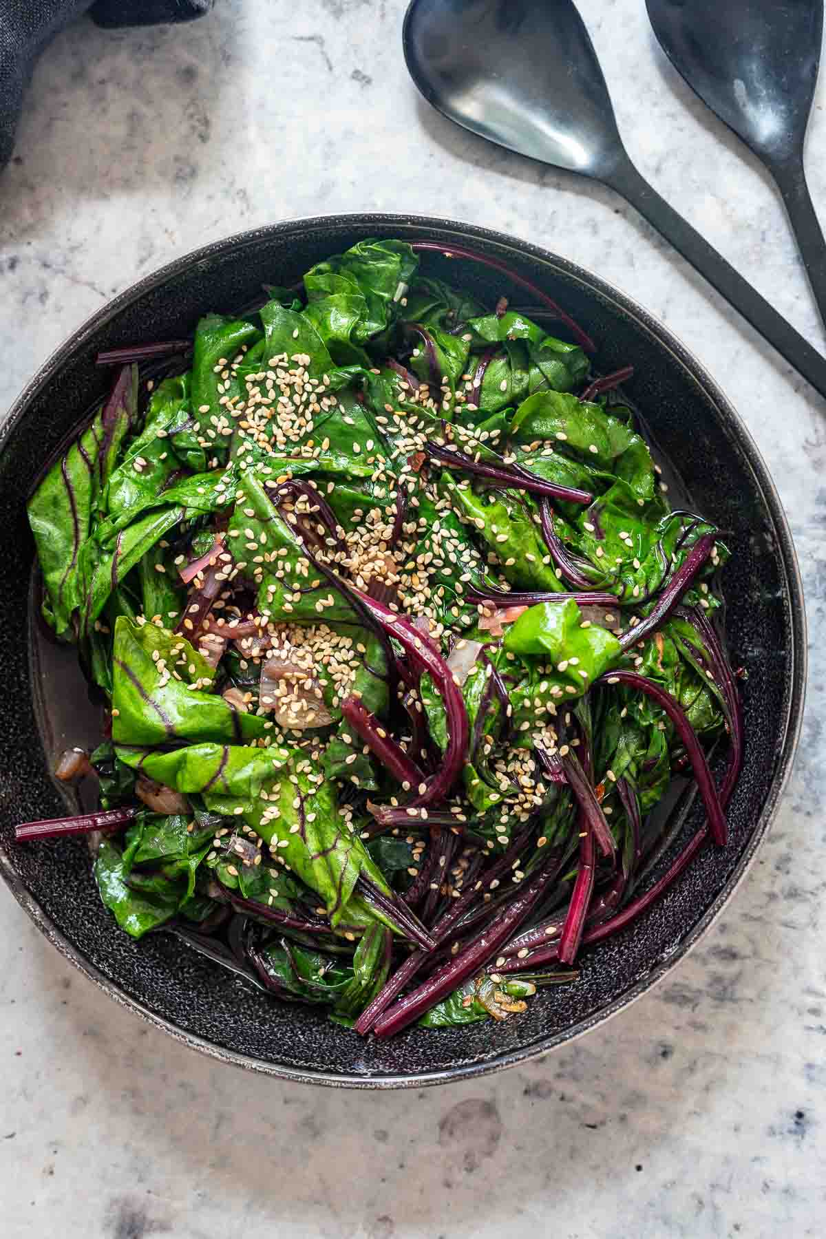 Asian Style Beet Greens Quick Stir Fry Recipe Elle Republic