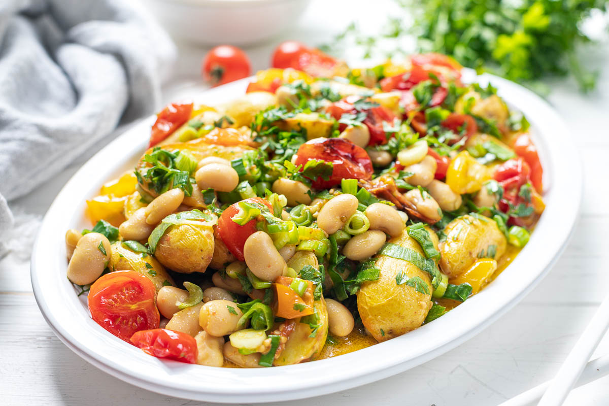 Roasted Tomato and Potato Salad with Butter Beans