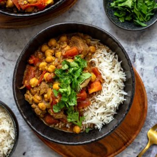 Lamm Curry mit Kichererbsen, Erbsen und Tomaten