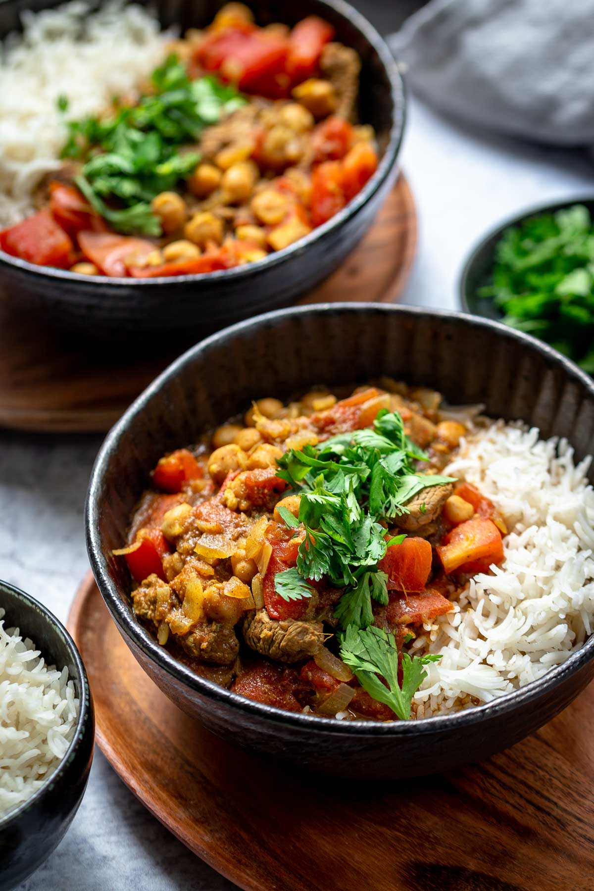 Lamm Curry mit Kichererbsen, Tomaten und Basmati Reis