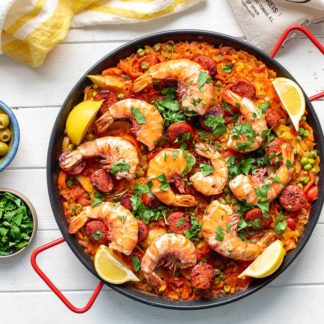 Paella mit Garnelen und Chorizo; Kochfeld Rezept