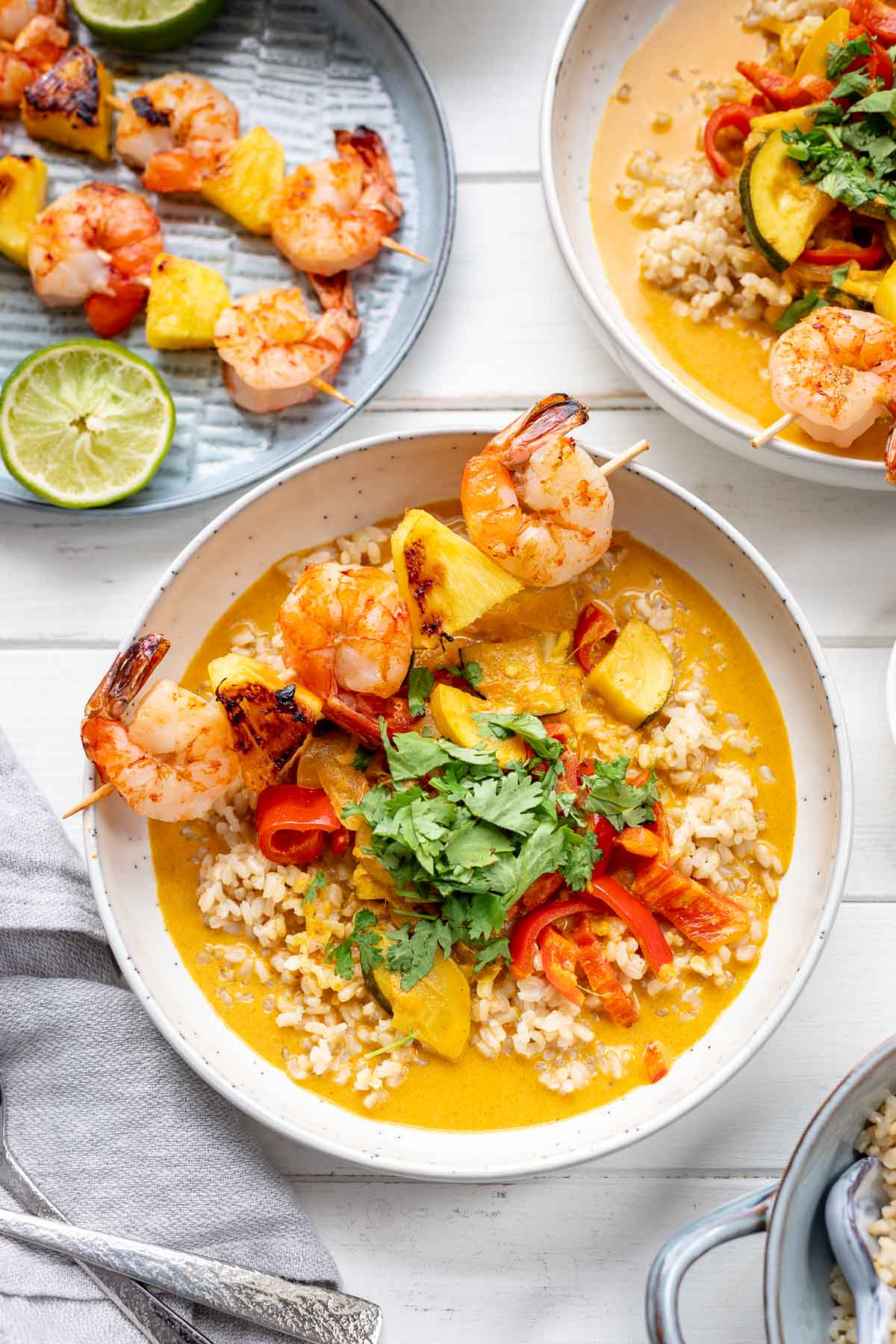 Thai Red Curry with Grilled Pineapple-Prawn-Skewers