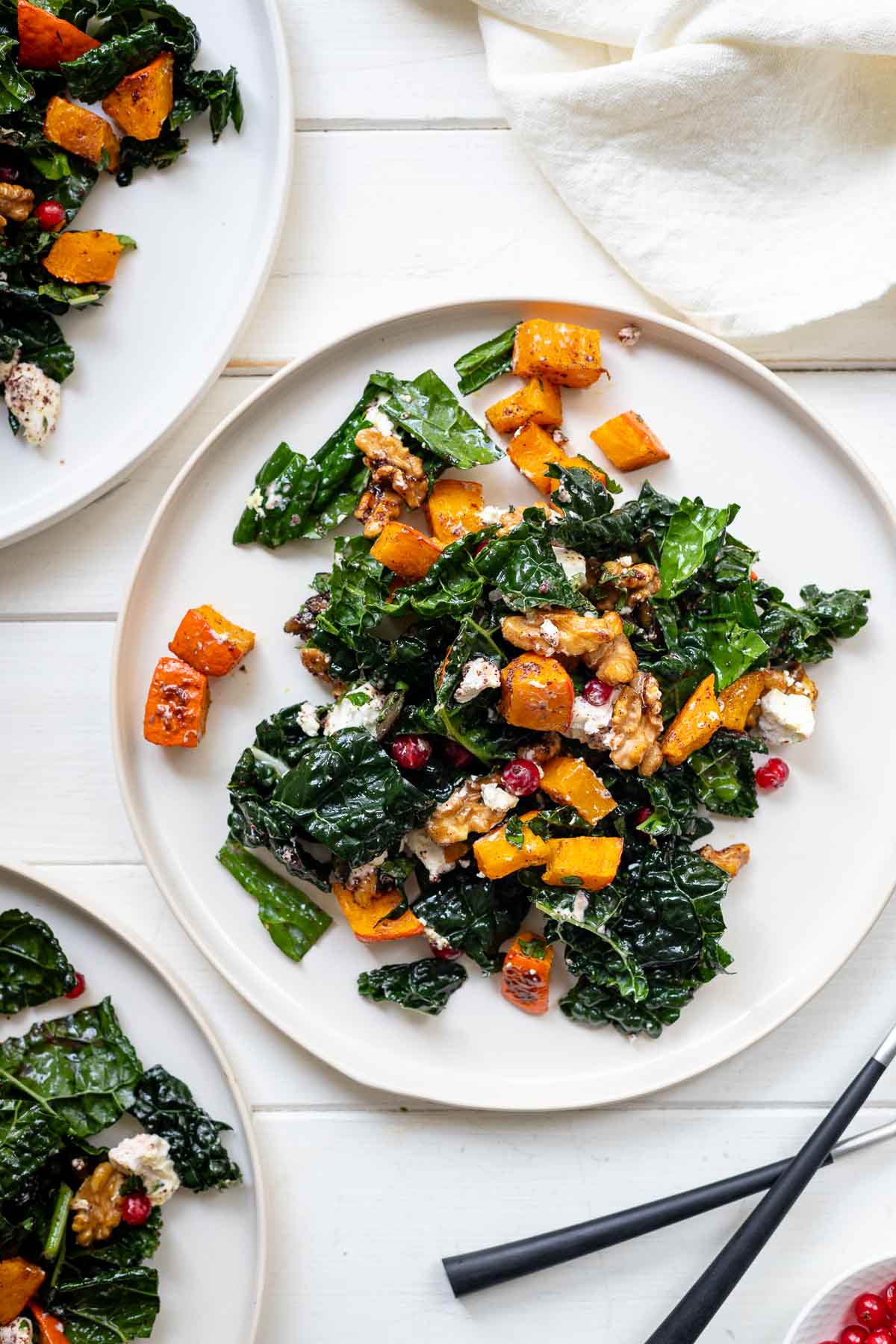 Roasted Pumpkin with Tuscan Kale Salad with Goat Cheese and Candied Walnuts