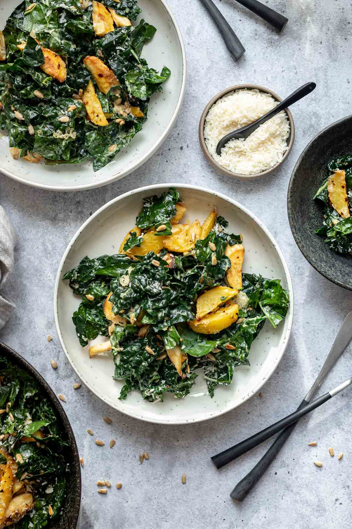 Fall Salad with Tuscan Kale and Parmesan-Roasted Potatoes