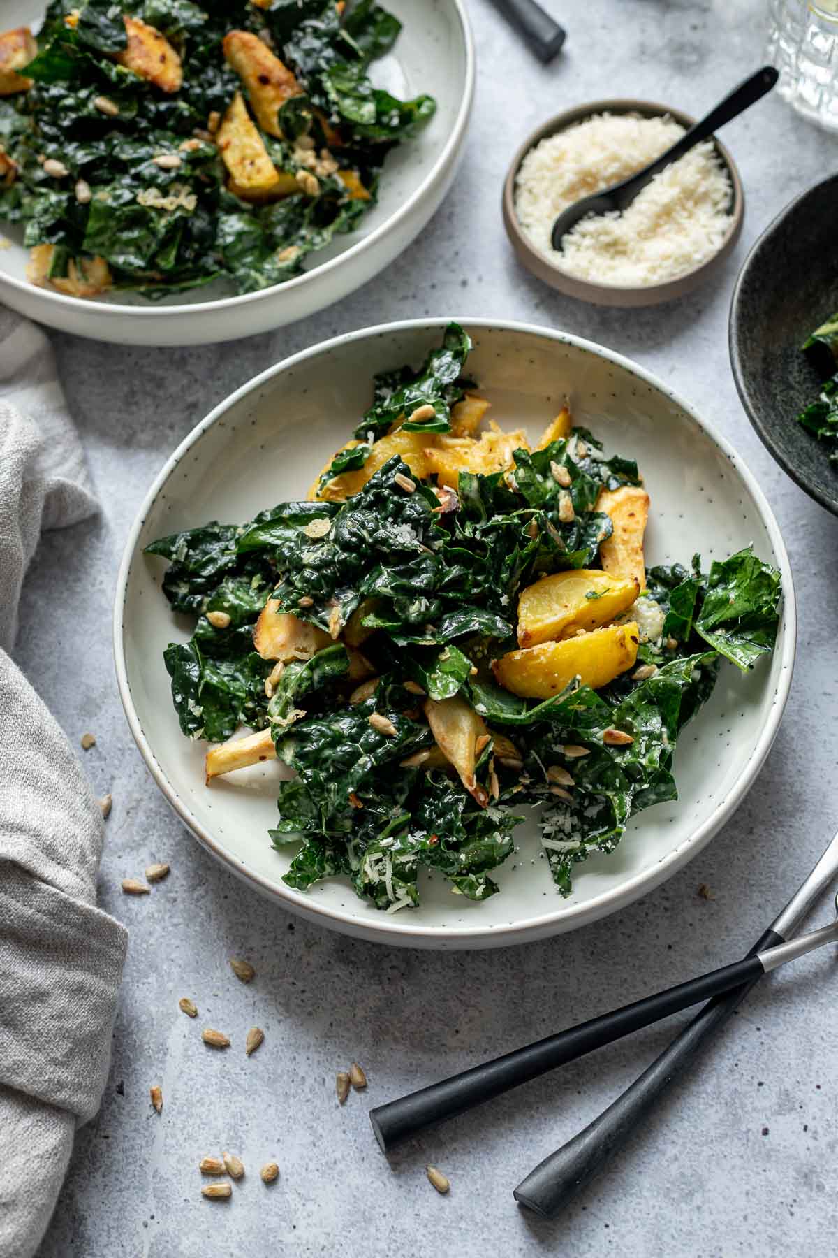 Fall Salad with Tuscan Kale and Parmesan-Roasted Potatoes
