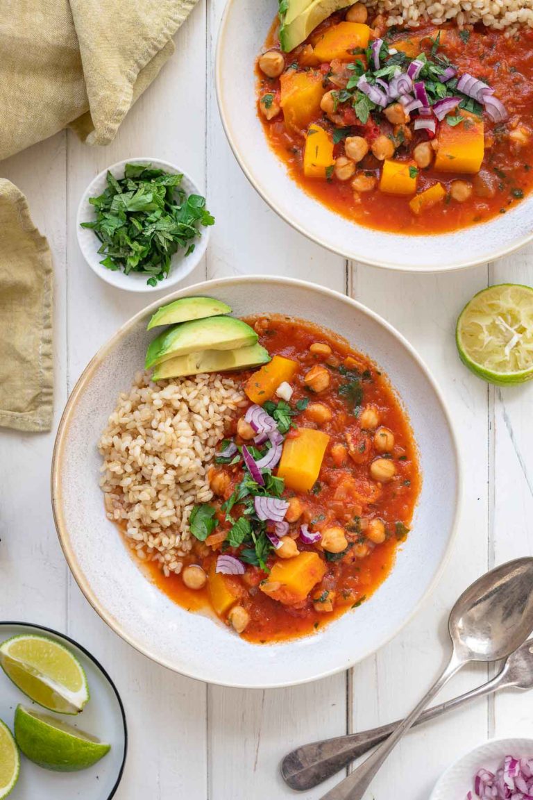 Kürbiseintopf mit Kichererbsen