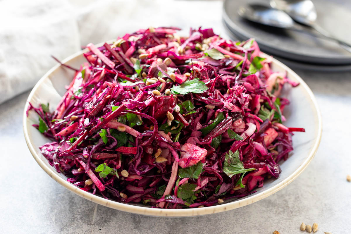 Red Cabbage Slaw with Pears and Cranberries