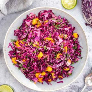 Red cabbage salad with mango, coriander and lime