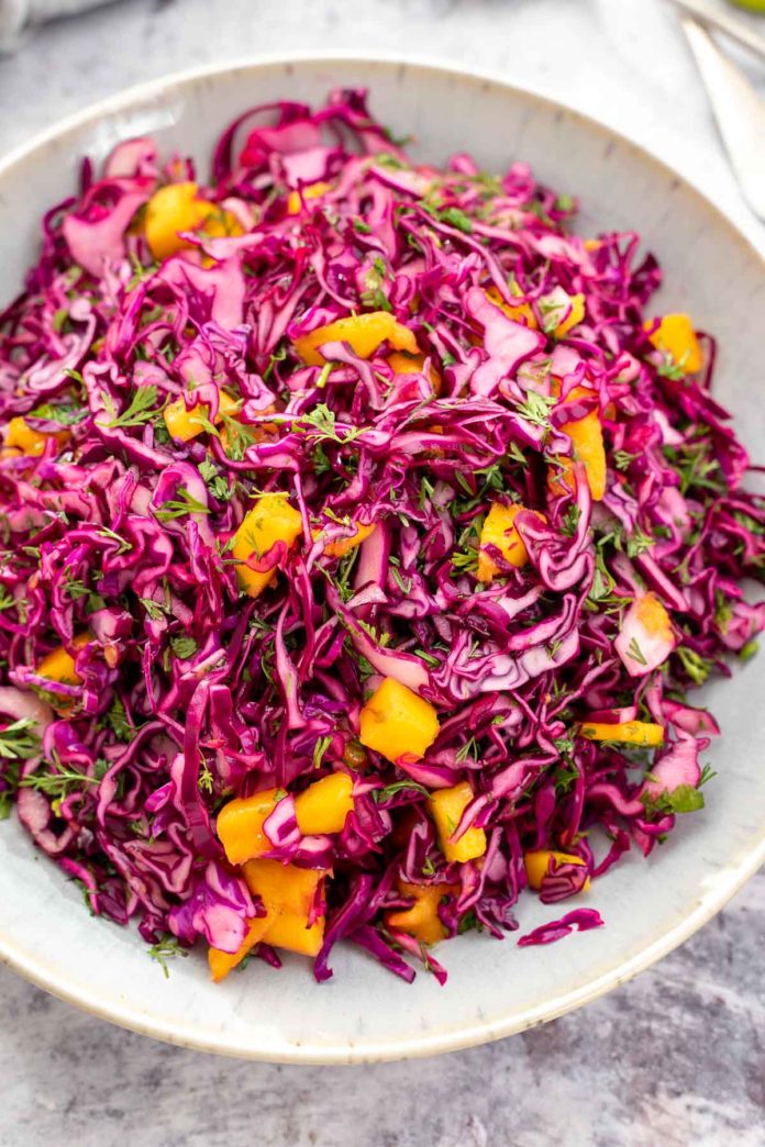 Red Cabbage Mango Slaw with Cilantro and Lime | Recipe | Elle Republic