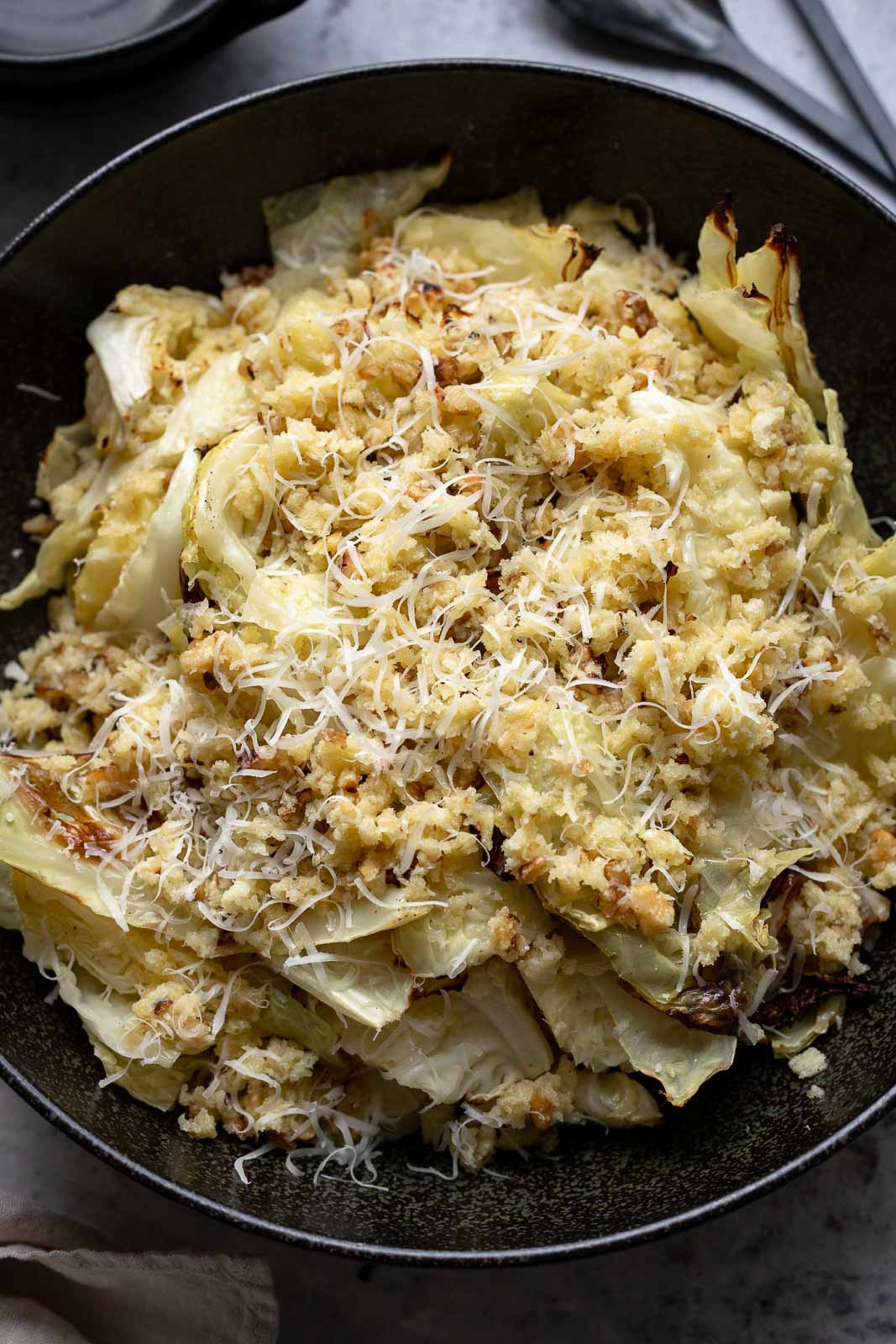 Roasted Savoy Cabbage with Walnut-Parmensan-Crumbs