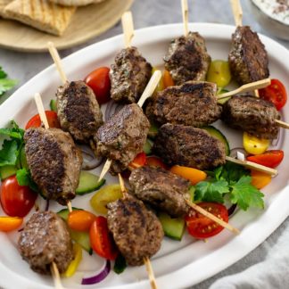 Lamb Köfte grilled (LeMax grill recipe) with herb yoghurt dip