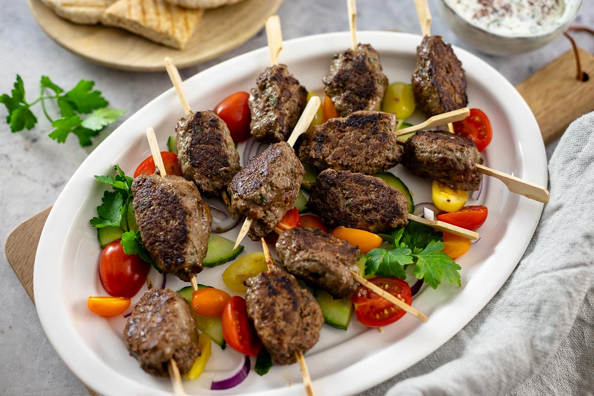 Lamb Köfte grilled (LeMax grill recipe) with herb yoghurt dip