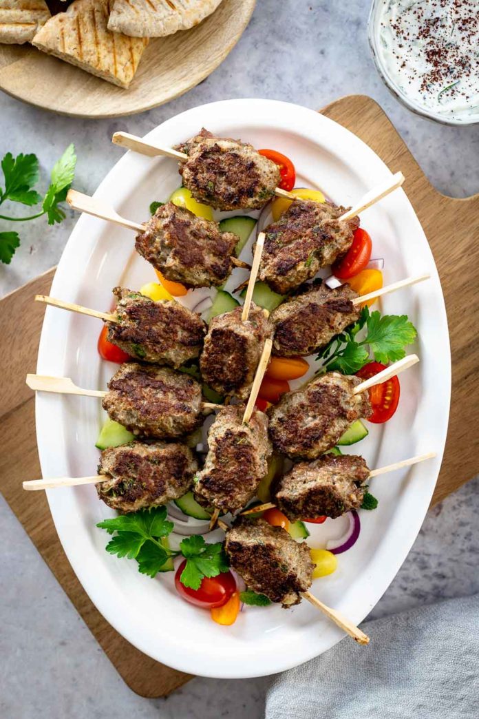 Lamb Köfte grilled (LeMax grill recipe) with herb yoghurt dip