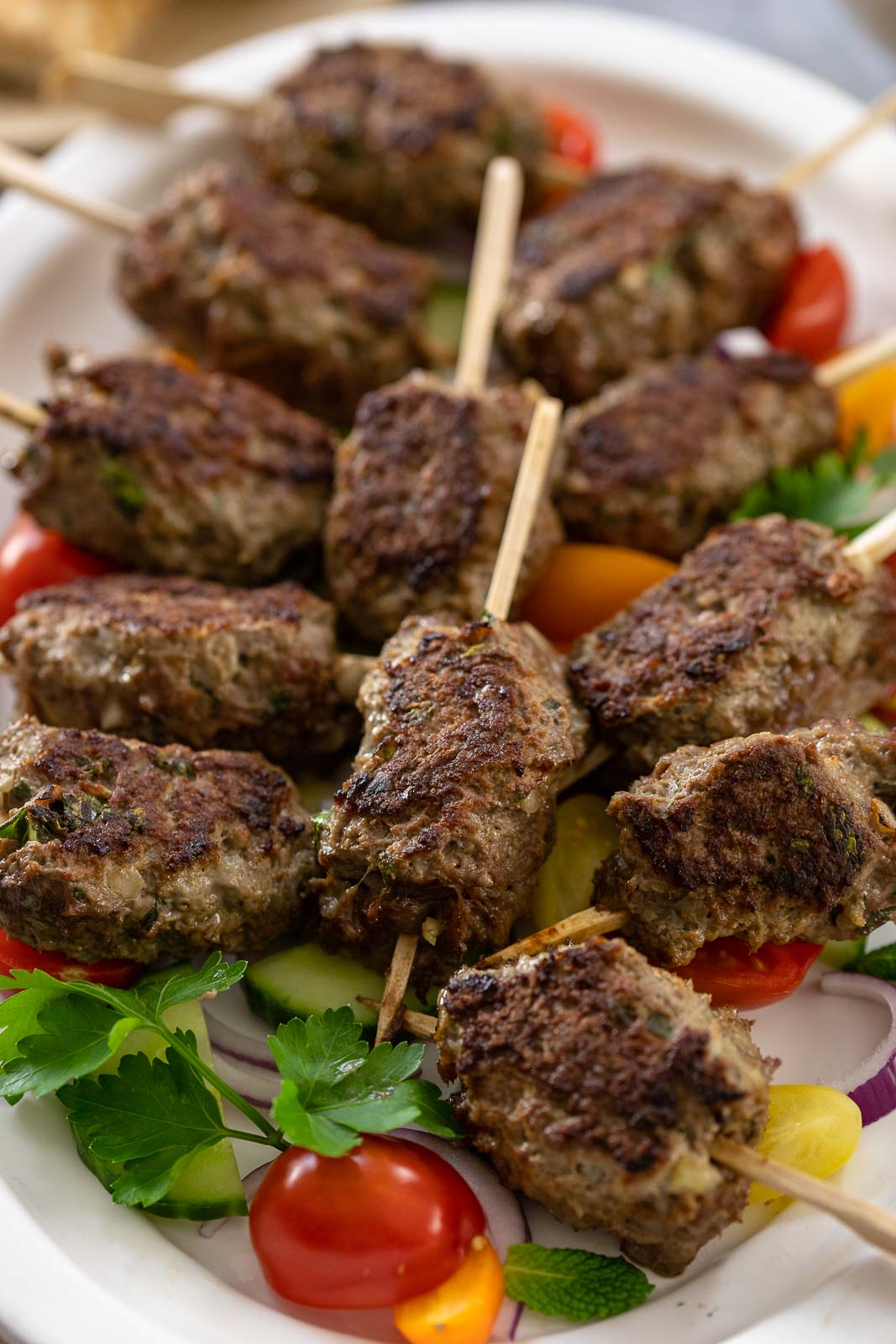 Lamb Köfte grilled (LeMax grill recipe) with herb yoghurt dip