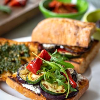 Italian antipasti sandwich with grilled vegetables