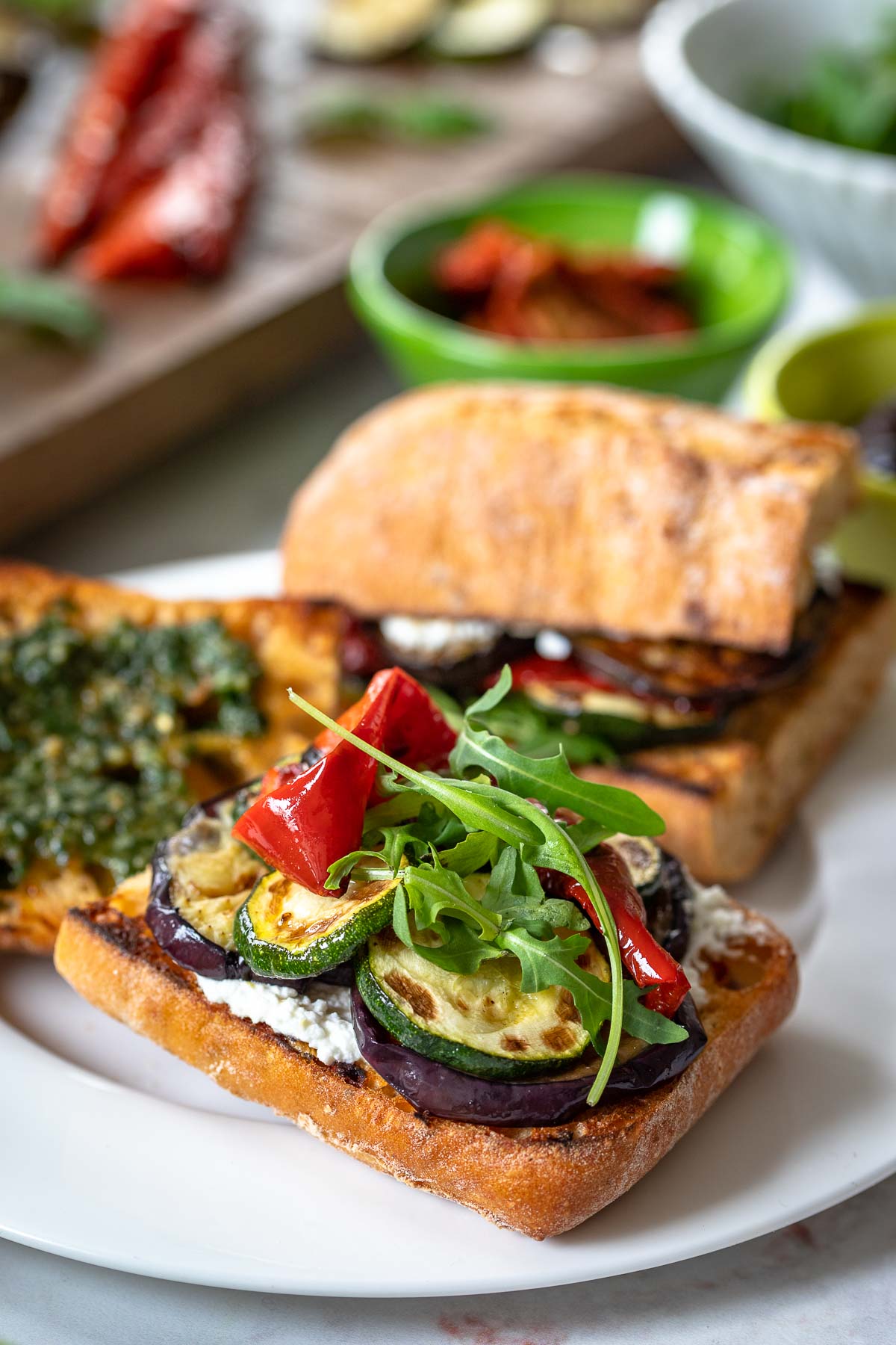 Italian antipasti sandwich with grilled vegetables