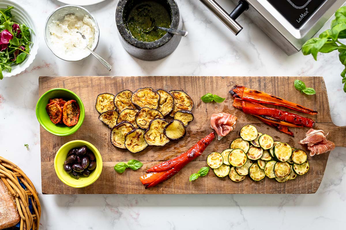 Italian antipasti sandwich with grilled vegetables