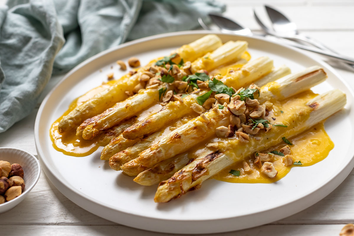 Roasted Asparagus with Parmesan Truffle Vinaigrette