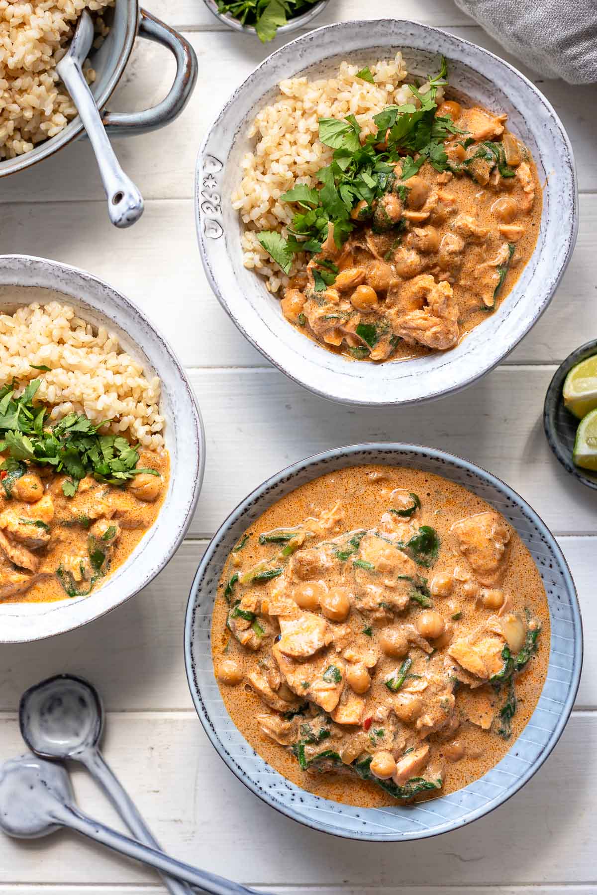 Salmon coconut curry with spinach and chickpeas recipe