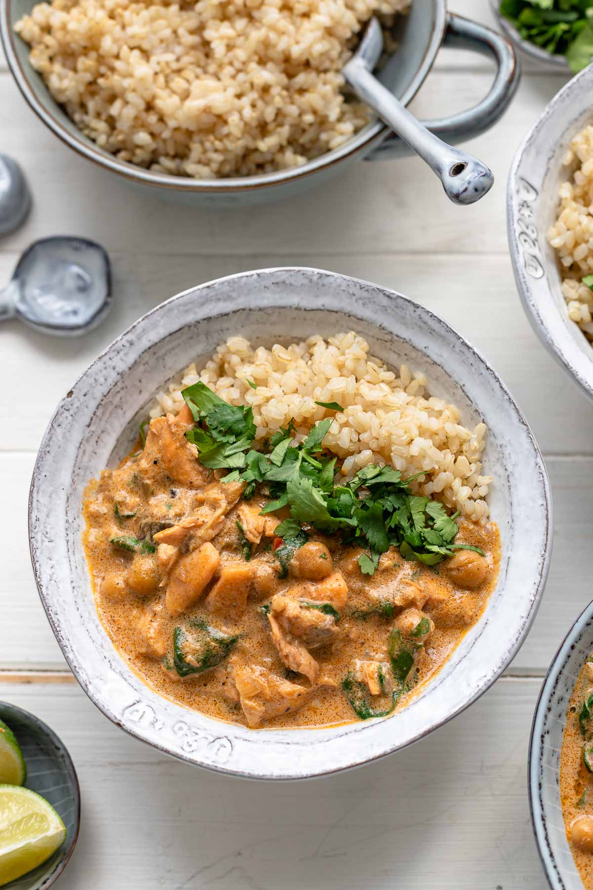 Salmon coconut curry with spinach and chickpeas recipe