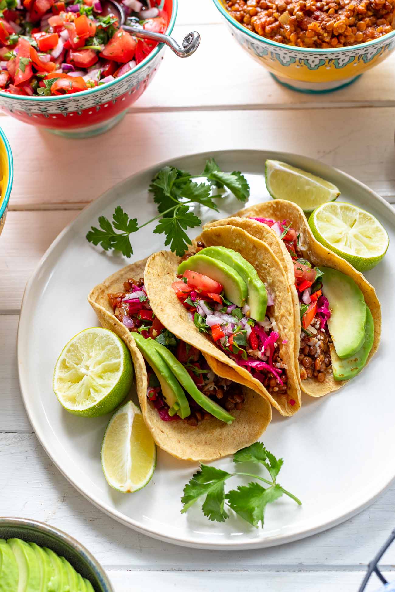 Linsen Tacos vegan mit Mais Tortillas