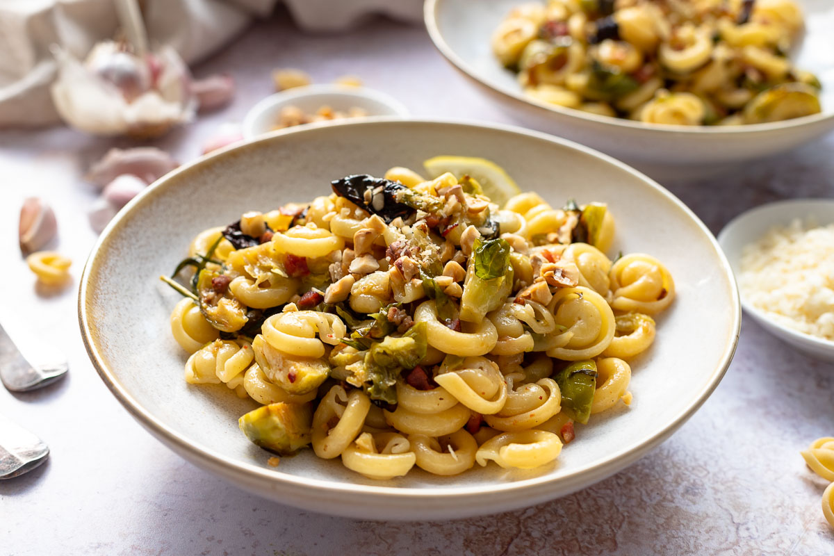 Pasta with Brussels Sprouts and Bacon