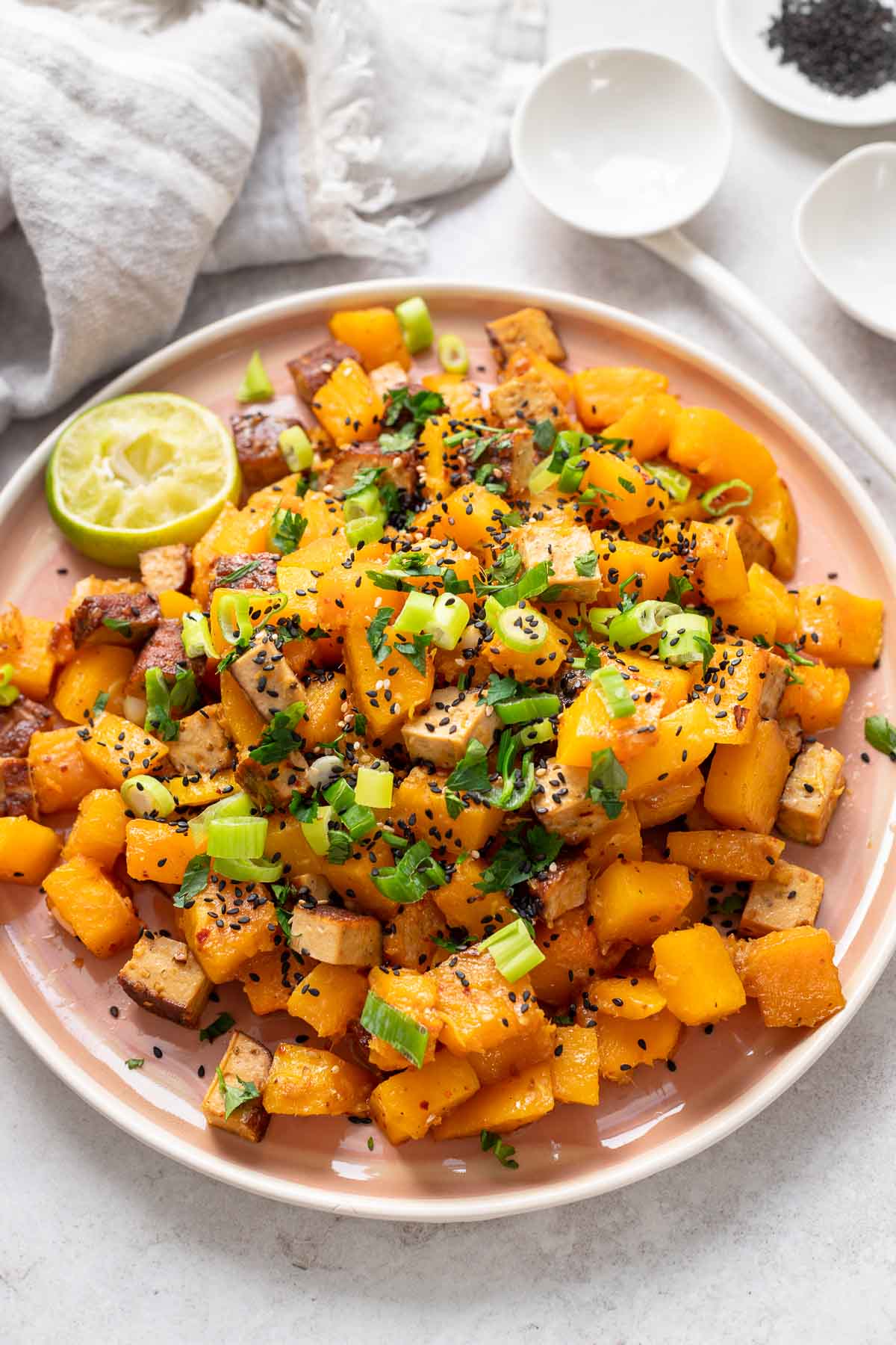 Roasted Butternut Squash with Ginger, Miso & Tofu