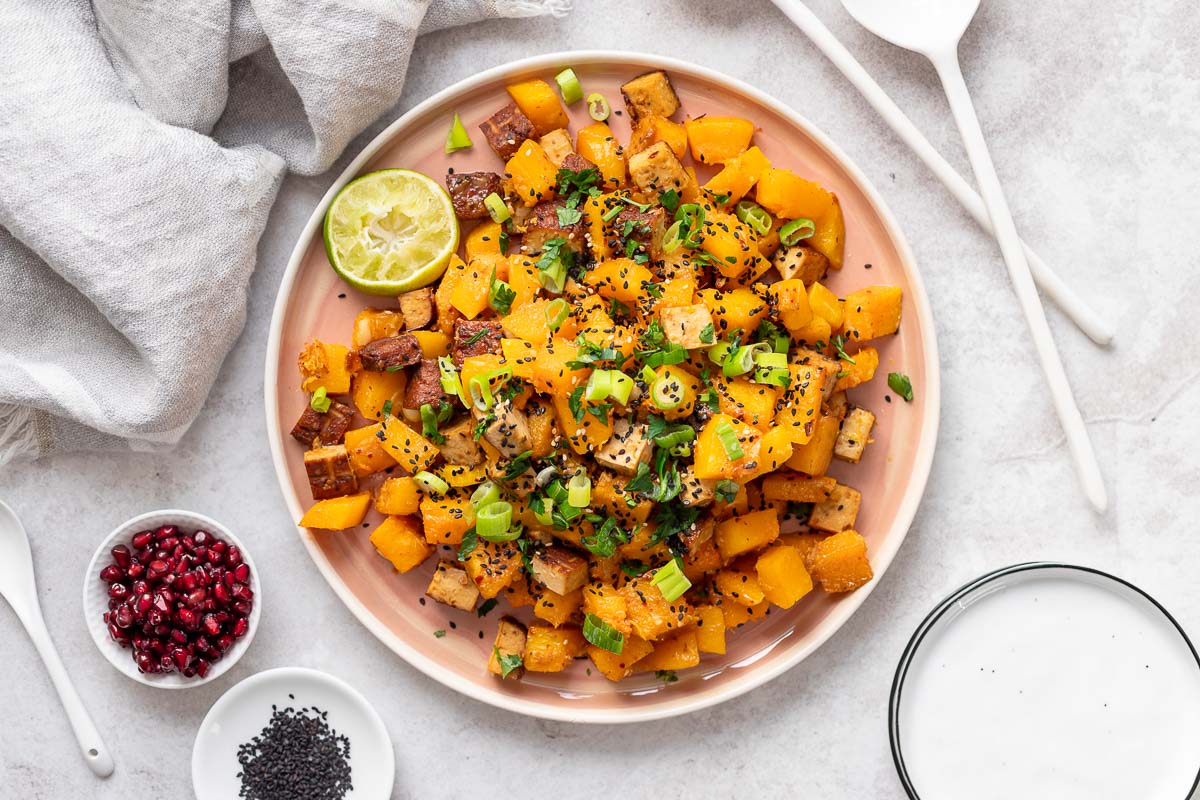 Roasted Butternut Squash with Ginger, Miso & Tofu