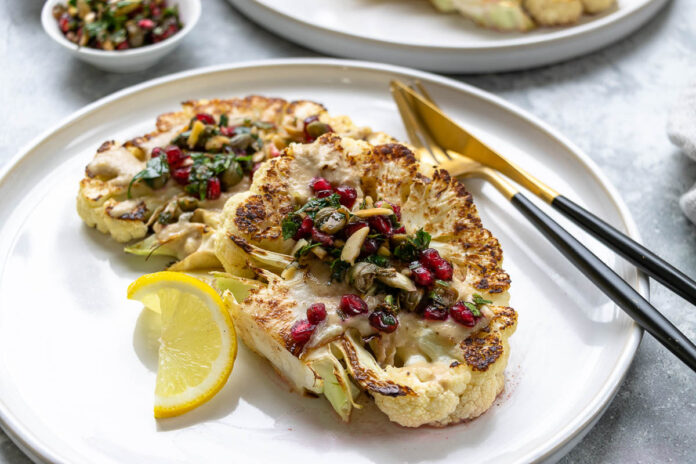 Cauliflower Steaks with Tahini &amp; Caper-Herb Salsa | Recipe | Elle Republic