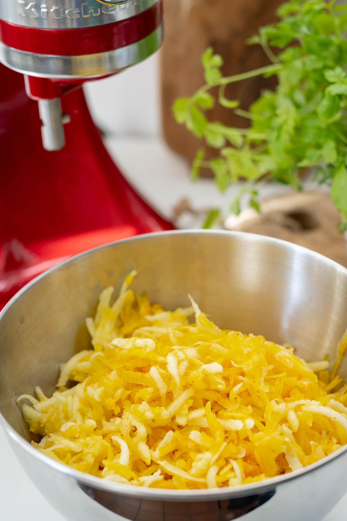 Grated carrots, apple and golden beetroot for Carrot Apple Salad with Yoghurt Dressing