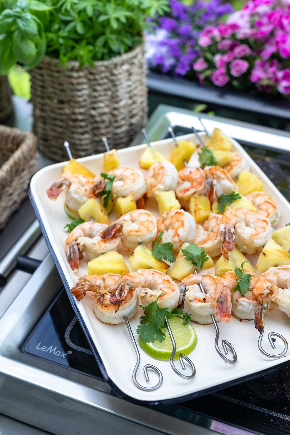 Coconut-Lime Shrimp Skewers with Pineapple and LeMAX GRILL