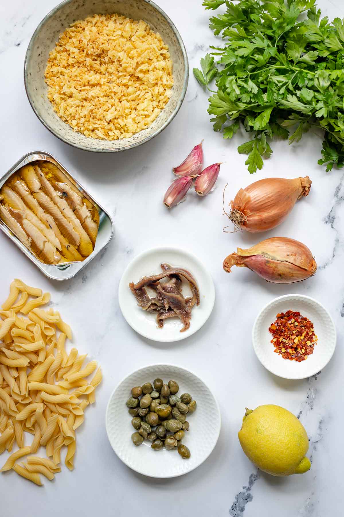 Ingredients for Sicilian Pasta with Sardines, Capers & Breadcrumbs