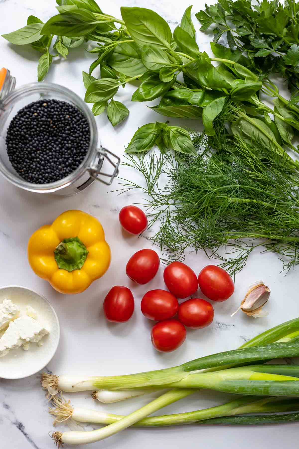 Zutaten für Linsensalat