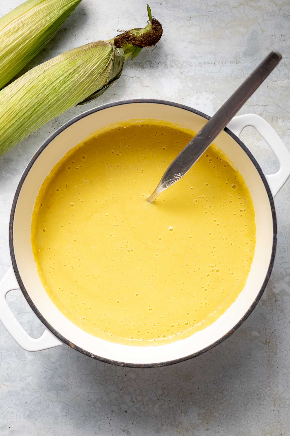 Corn soup in pot