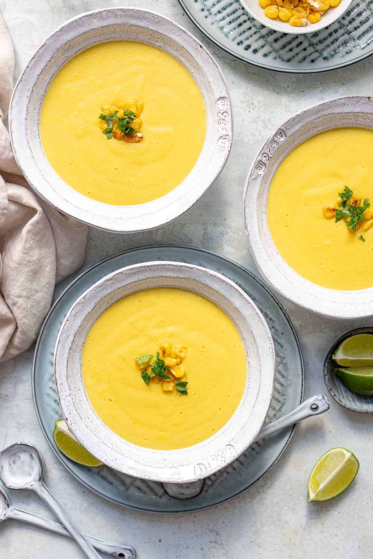 Creamy Corn Soup with Coconut Milk, Ginger, Lime