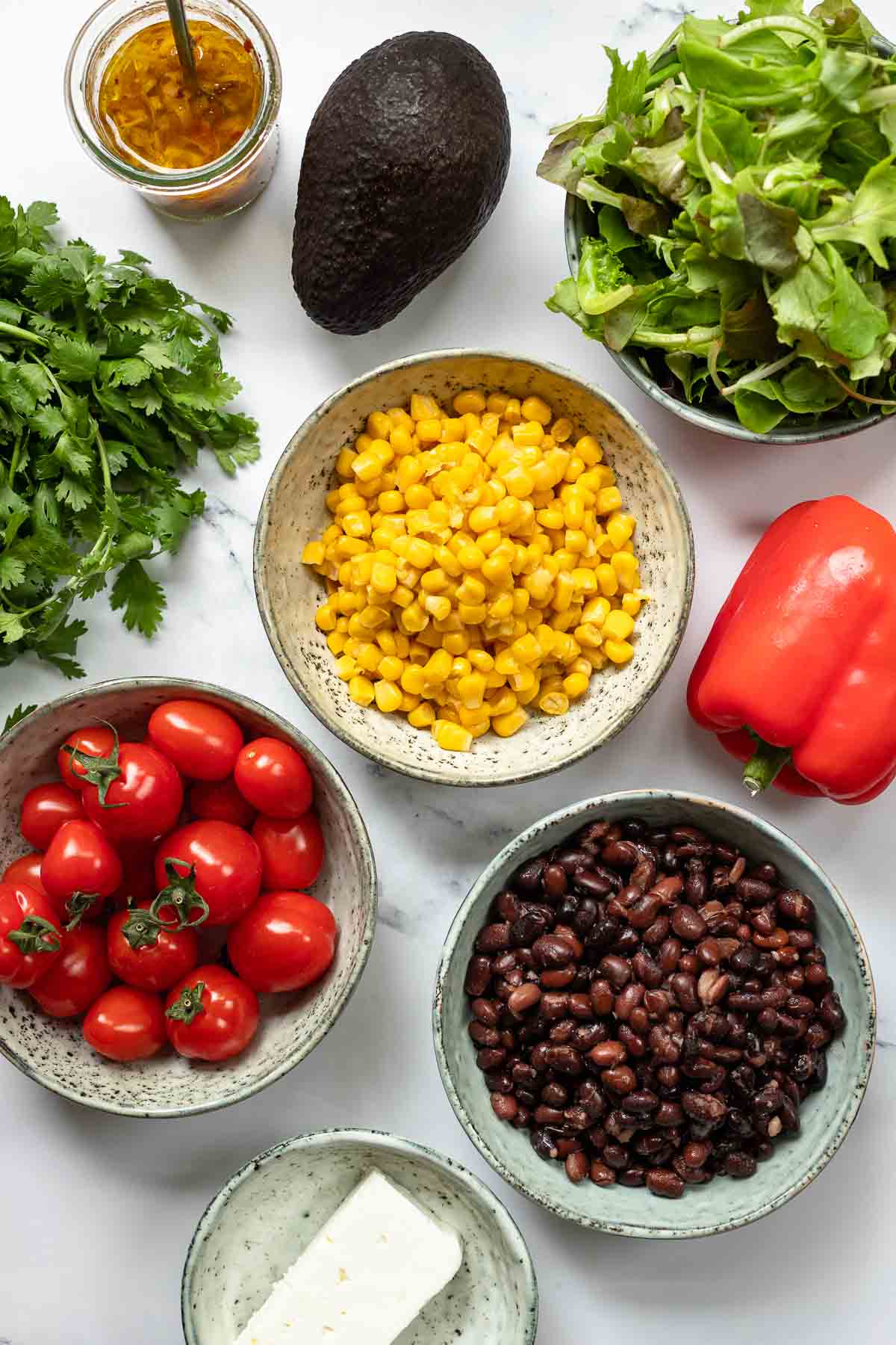 Ingredients for salad with black beans