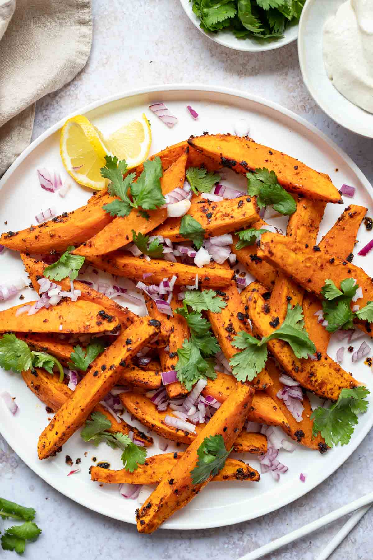 Harissa Sweet Potato Wedges with Yoghurt-Tahini