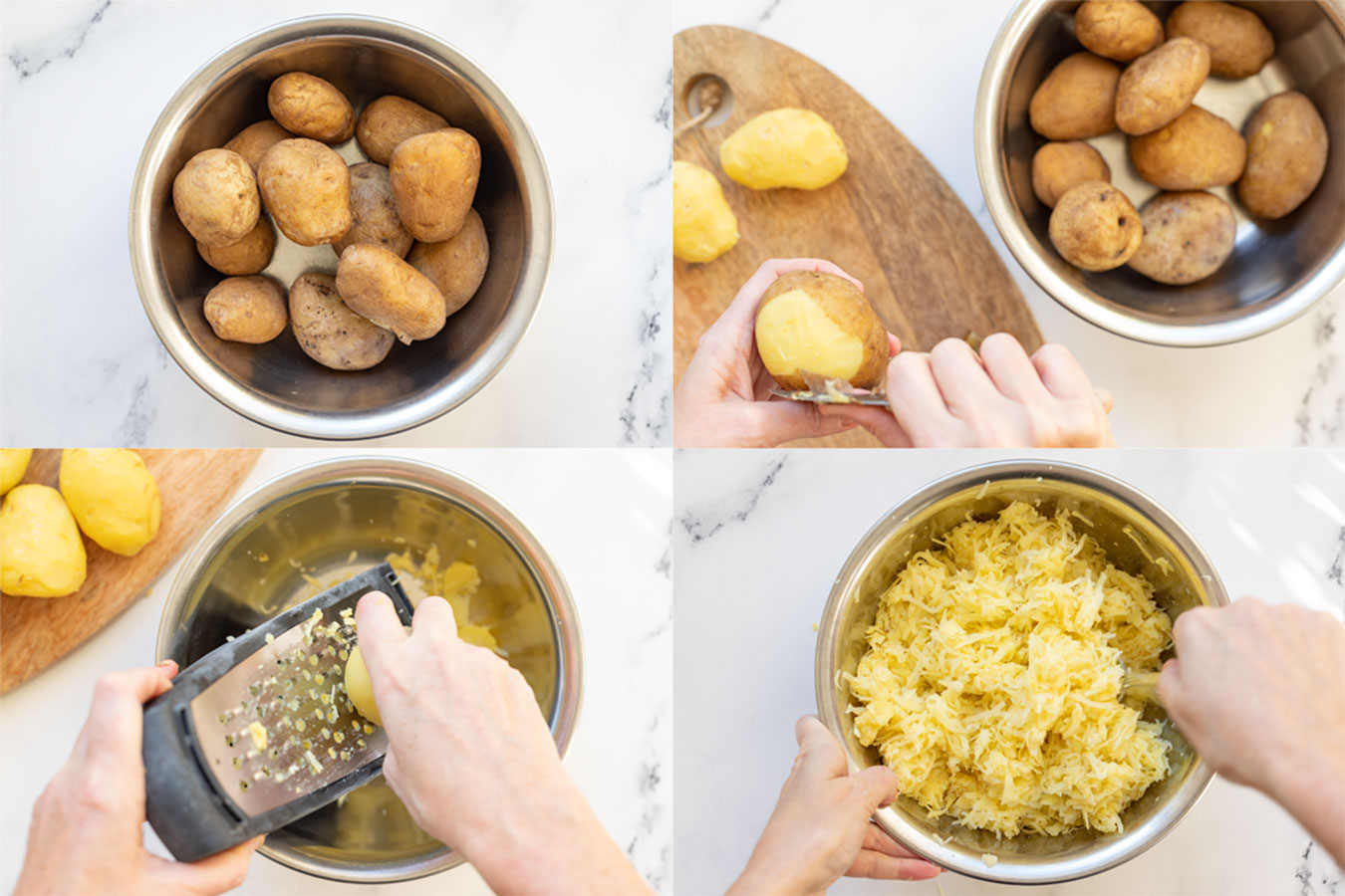 Schweizer Rösti aus gekochte Kartoffeln vorbereiten