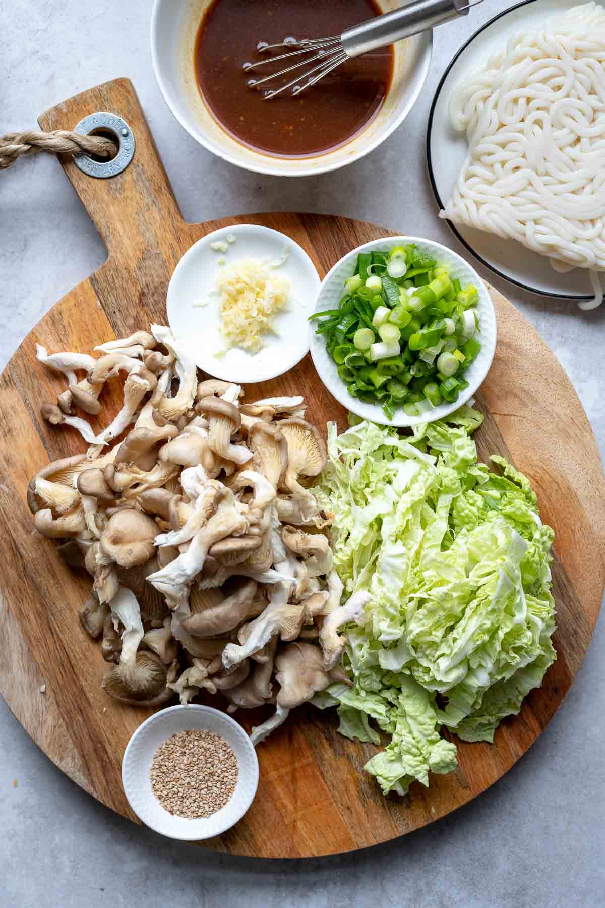 Ingredients for Udon Noodle Mushroom Stir Fry 