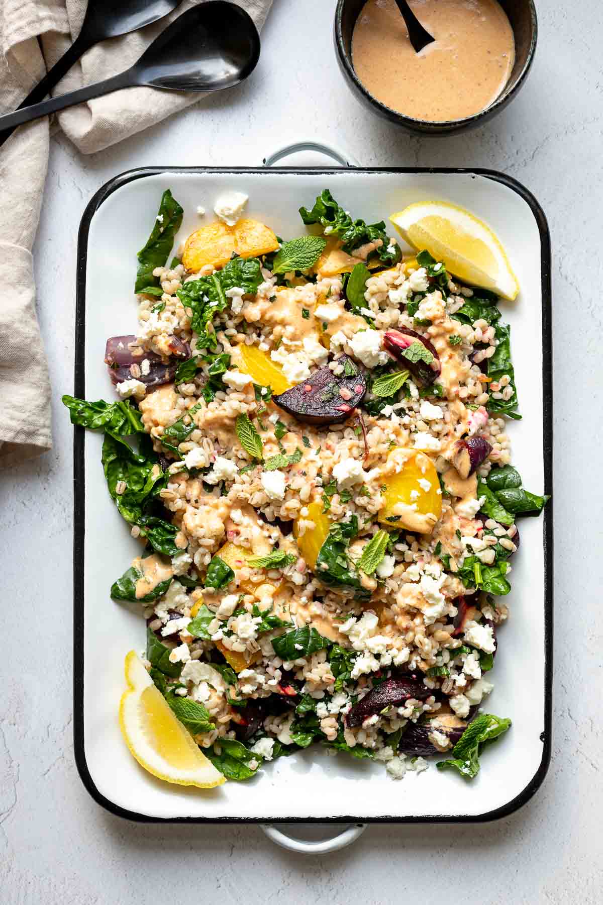 Beet and Barley Salad with Feta & Harissa Dressing