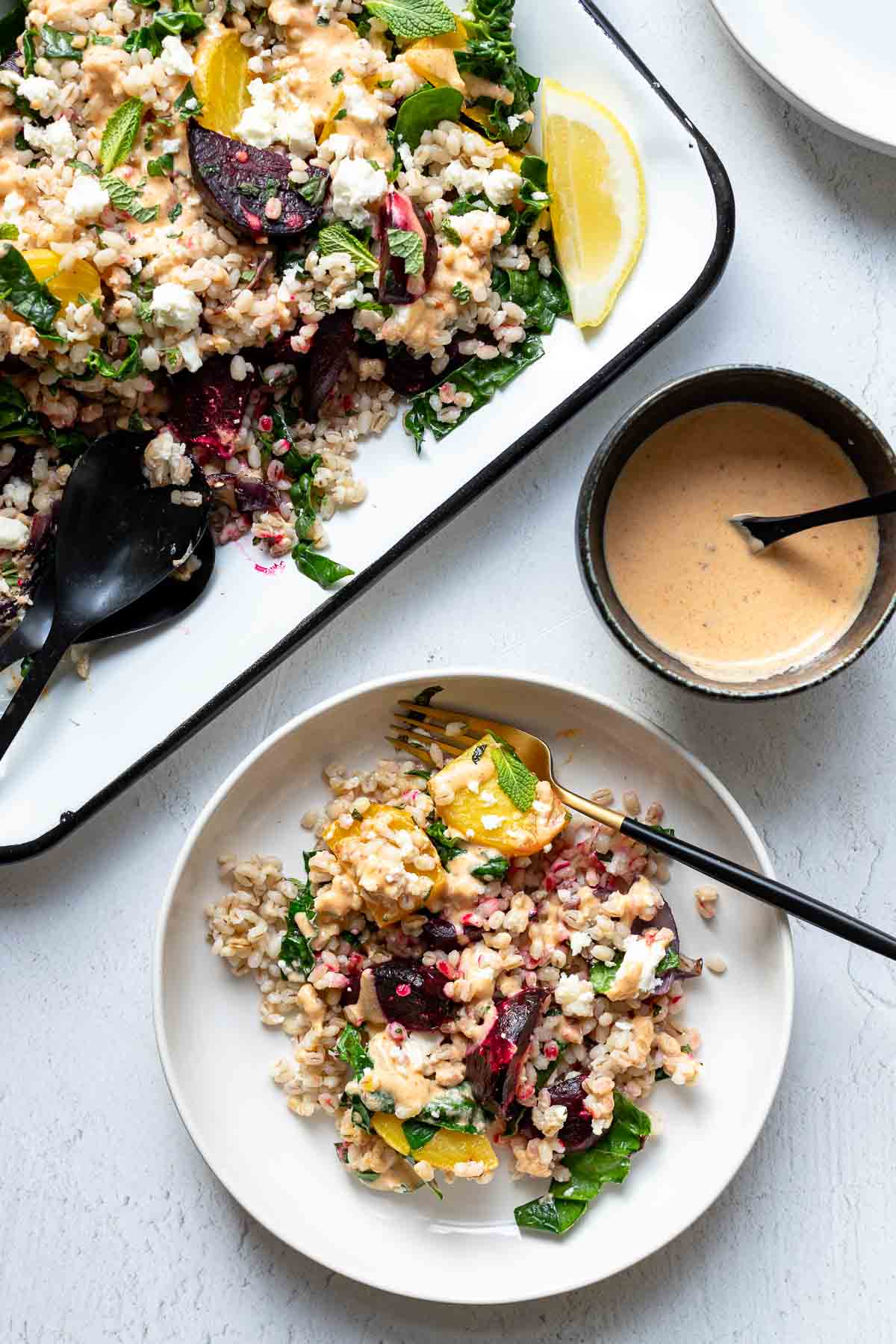 Beet and Barley Salad with Feta & Harissa Dressing