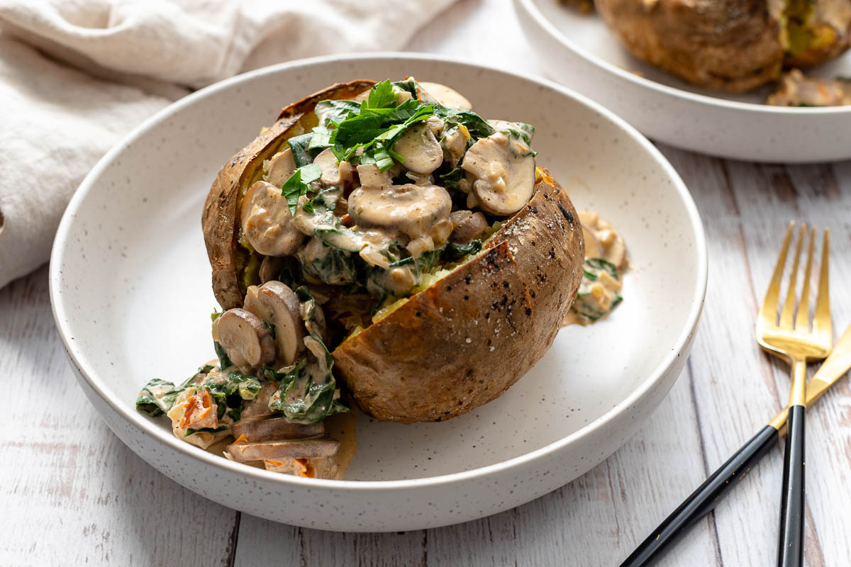 Ofenkartoffeln Rezept mit Pilz-Spinat-Füllung