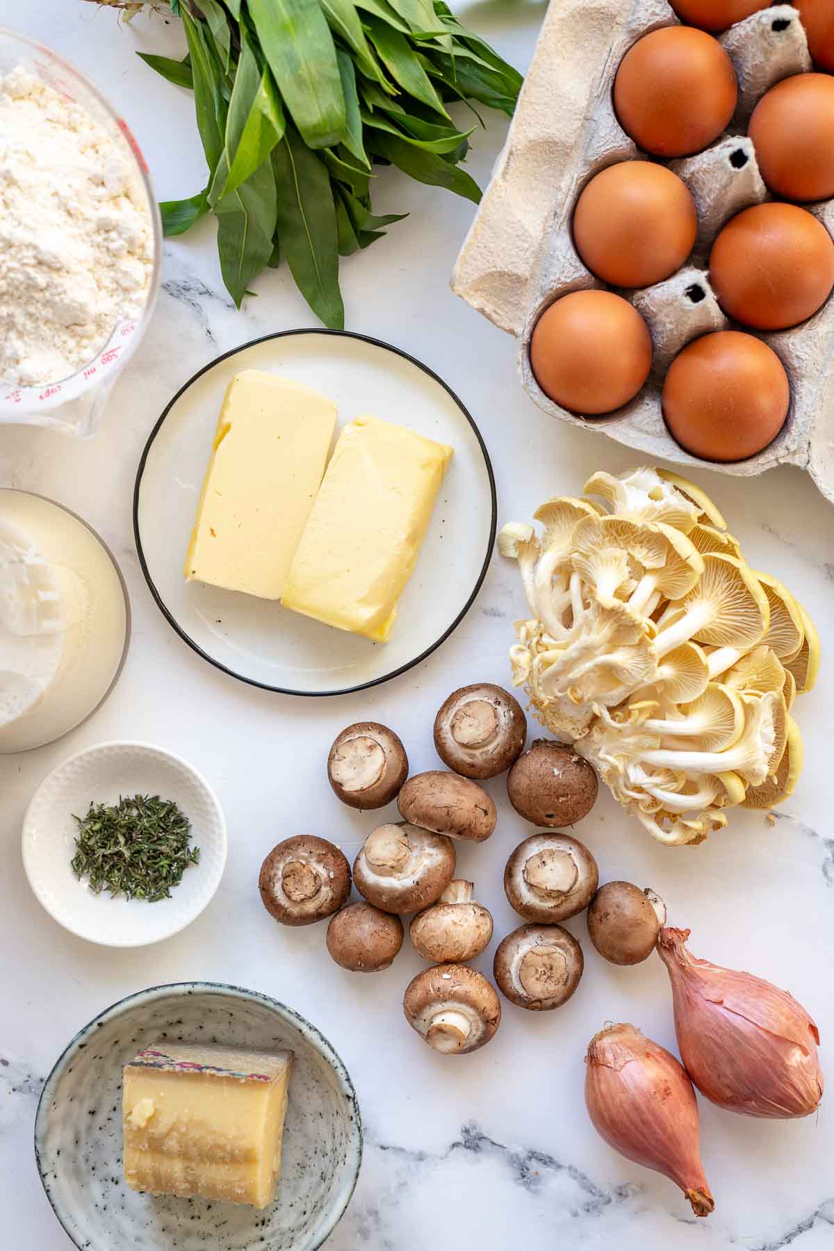 Zutaten für Quiche mit Pilzen