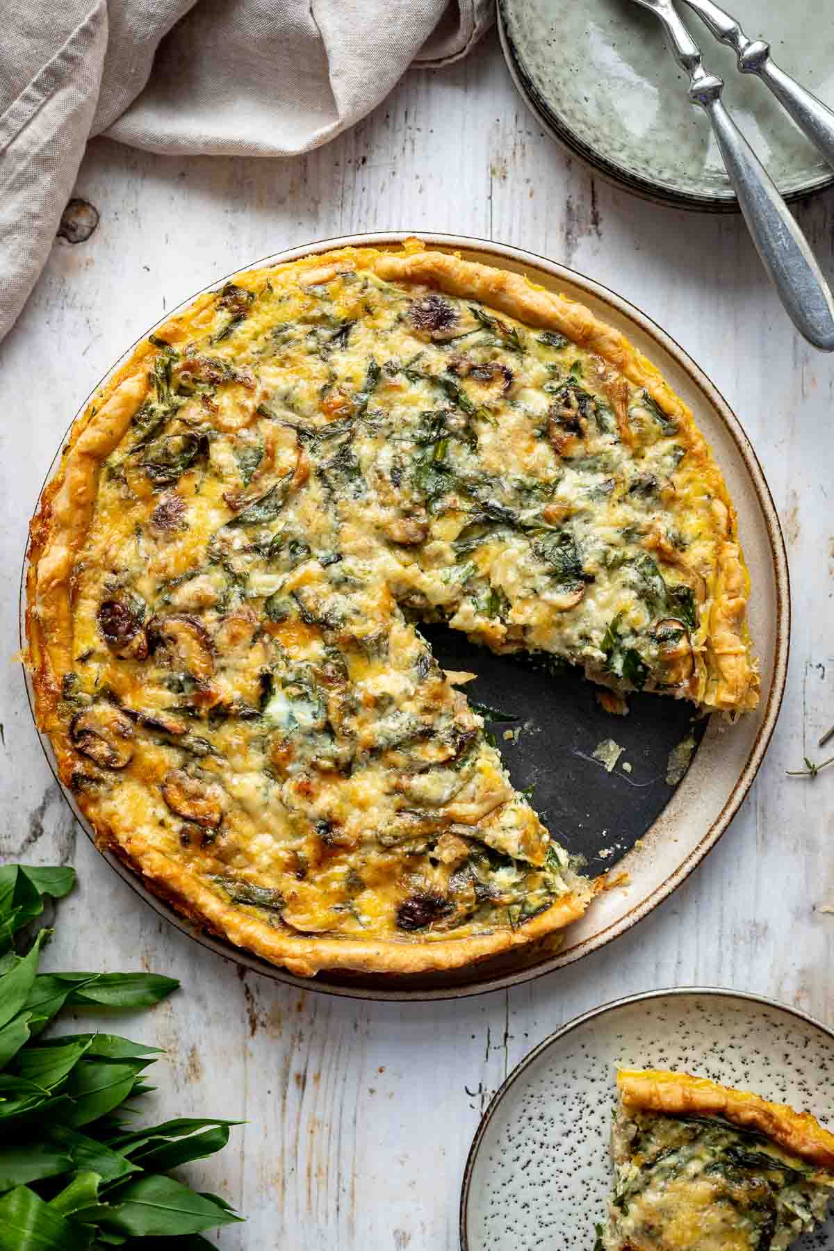 Vegetarische Pilz-Quiche Rezept mit Bärlauch