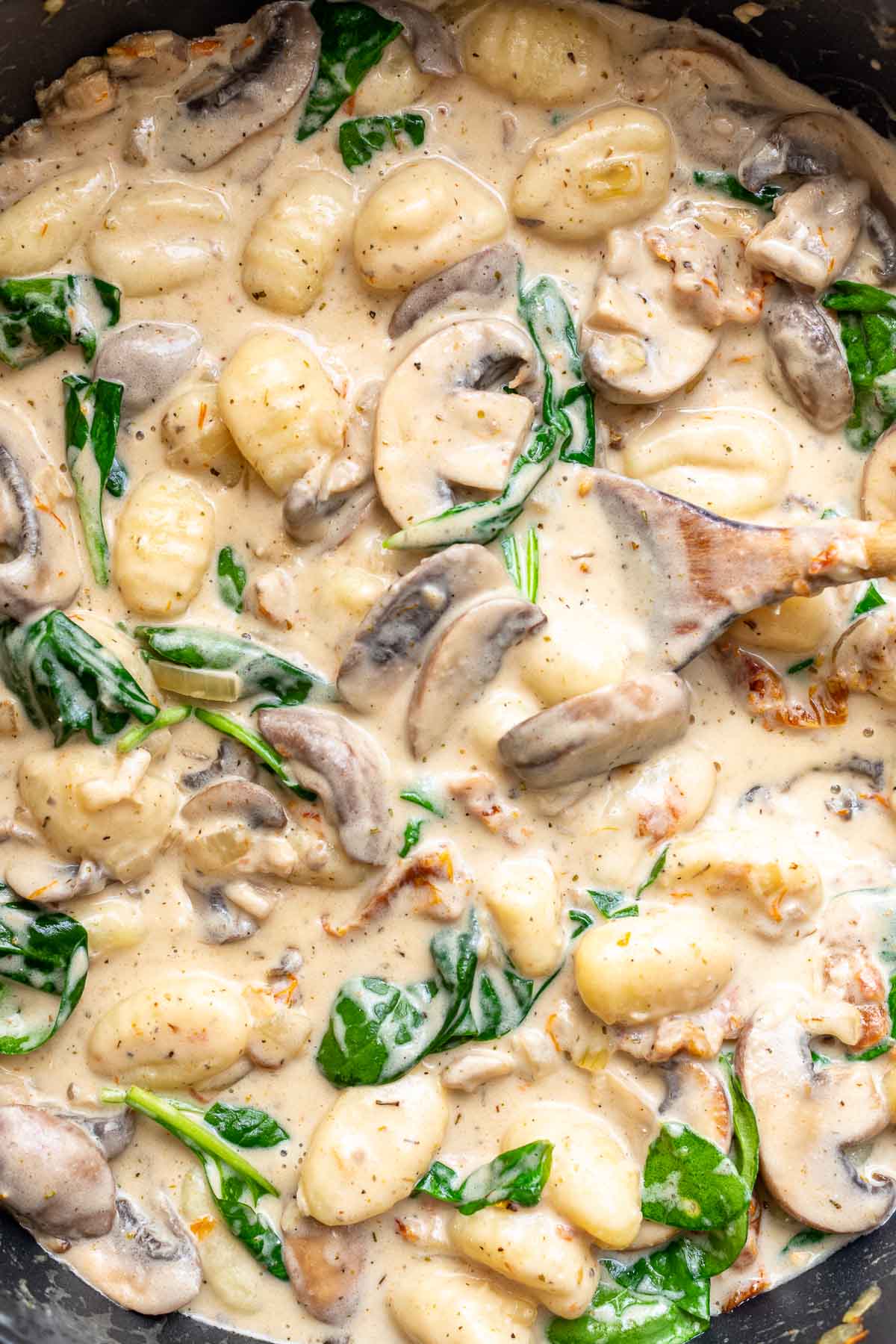 Creamy Mushroom Gnocchi with Spinach and Crème Fraîche