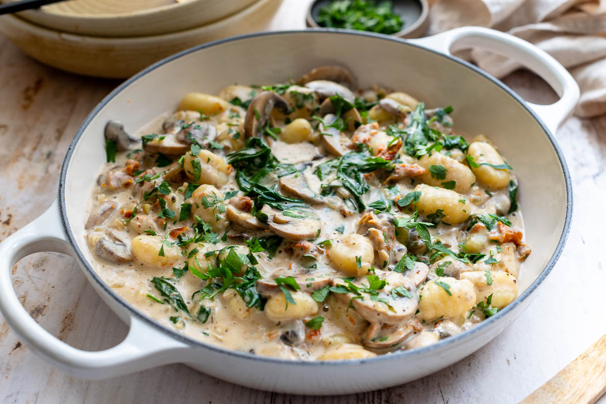 Creamy Mushroom Gnocchi with Spinach