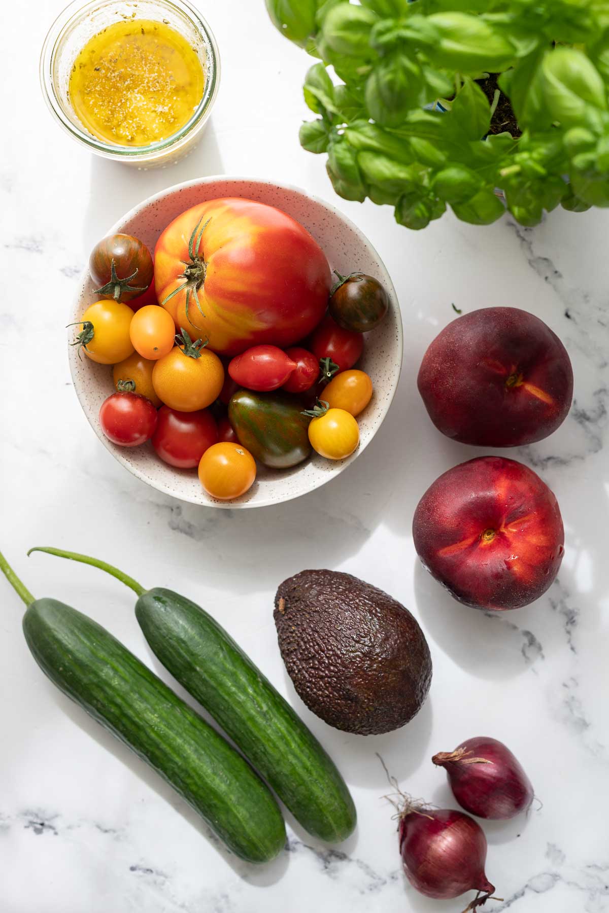 Ingredients for Tomato Nectarine Salad with Feta