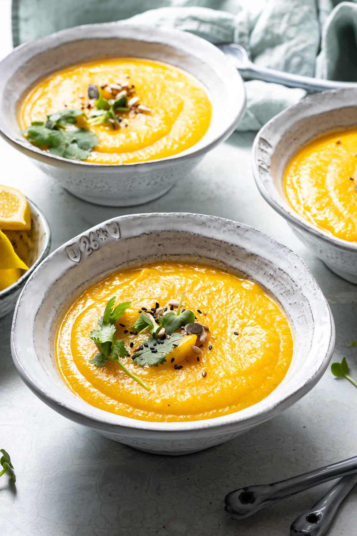 Butternut Squash Soup with Pear, Miso & Ginger (Vegan)