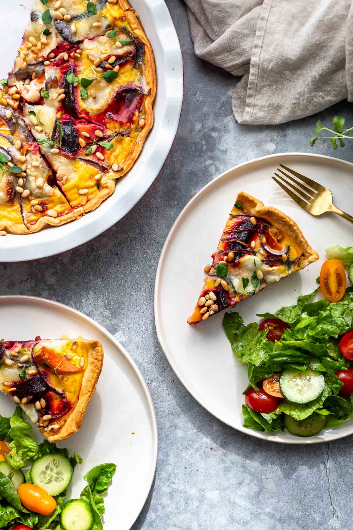 Roasted Carrot and Beetroot Quiche with Goat’s Cheese